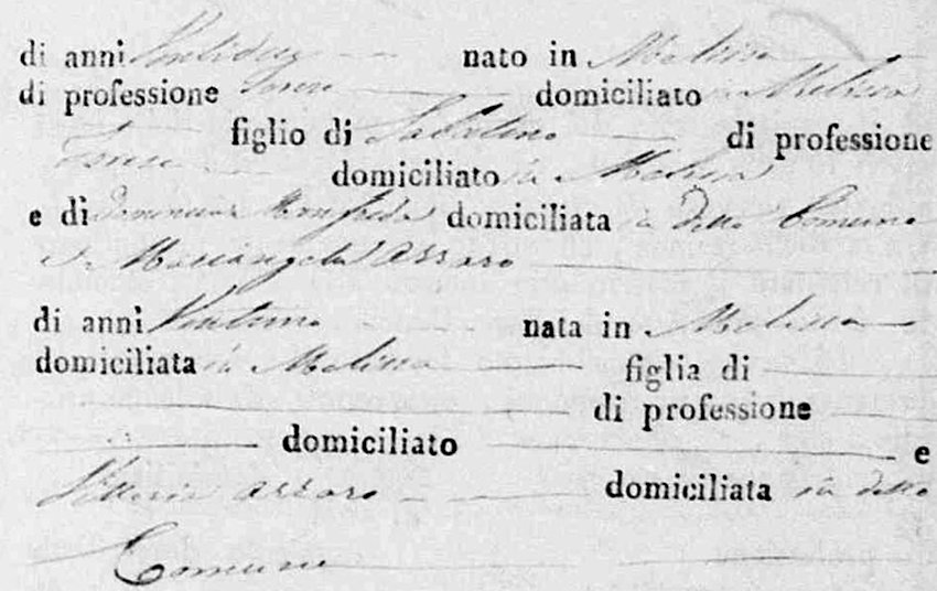 Documento de casamento que não consta o nome do pai de Mariangela Azzaro (Reprodução)