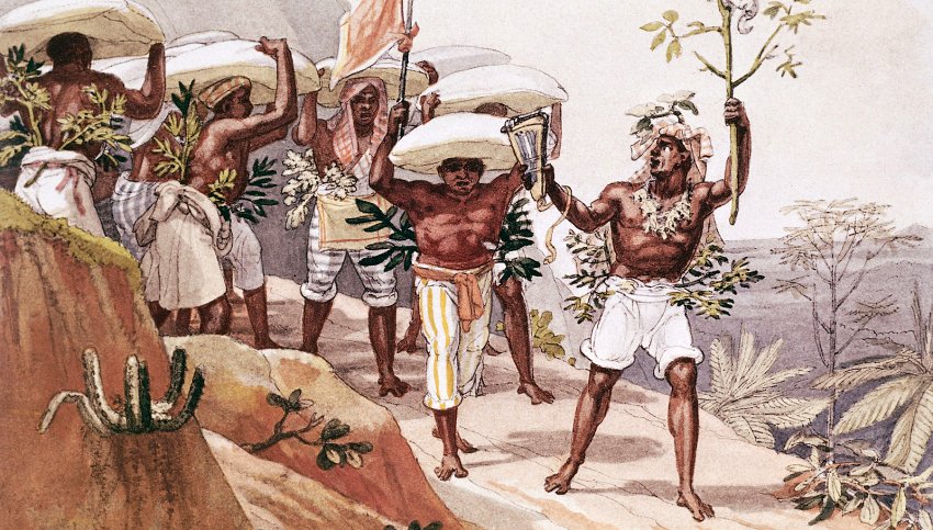 Obra de Jean-Baptiste Debret retratando a escravidão no Brasil.